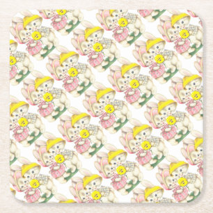 Posavasos Cuadrado De Papel Chica conejo + niño