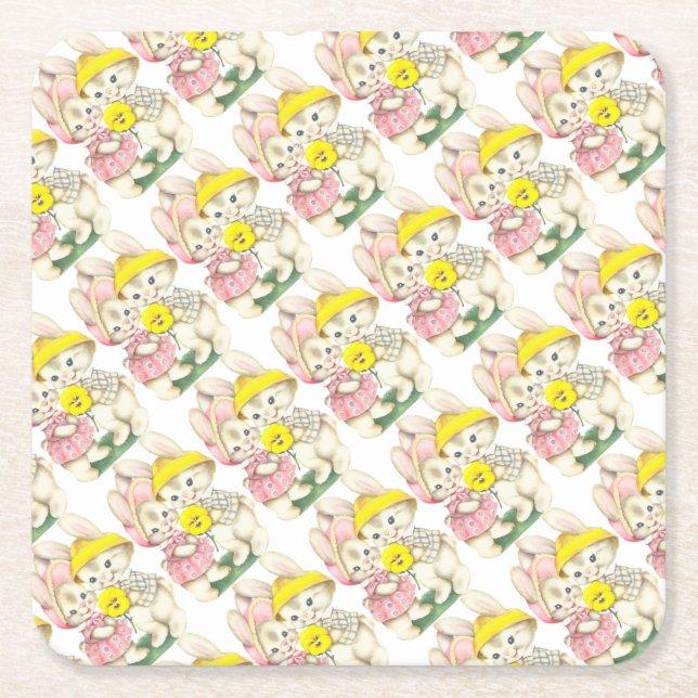 Posavasos Cuadrado De Papel Chica conejo + niño (Anverso)