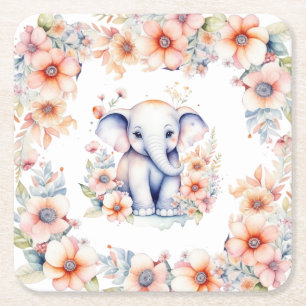 Posavasos Cuadrado De Papel Chica Cute Baby Elephant