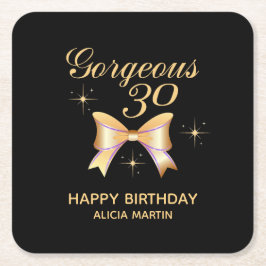 Posavasos Cuadrado De Papel Chica de la cinta de oro Gorgeous 30 Black Happy B