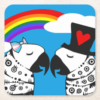 Posavasos Cuadrado De Papel Chica de loro transgénero con novio