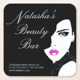 Posavasos Cuadrado De Papel Chica de moda Bar de belleza rosa negro