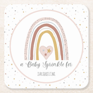 Posavasos Cuadrado De Papel Chica de oro rosa rosado moderno con arcoiris en e