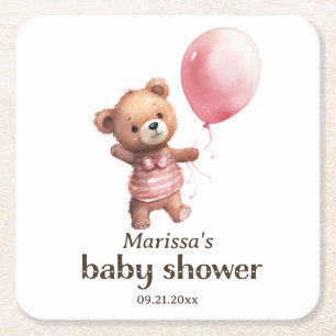 Posavasos Cuadrado De Papel Chica de Oso de Teddy Monstruo de papel Baby Showe