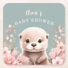 Chica de Otter suave Baby Shower Sage y Floral ros