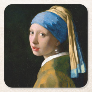 Posavasos Cuadrado De Papel Chica de Pearl Earring, Johannes Vermeer, 1665