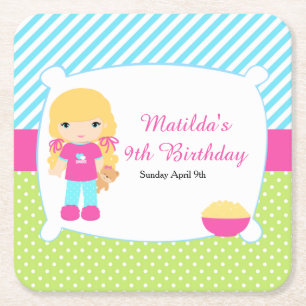 Posavasos Cuadrado De Papel Chica de pelo rubio Fiesta de sueño