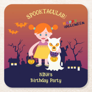 Posavasos Cuadrado De Papel Chica Disfraz de Halloween Fiesta de Cumpleaños