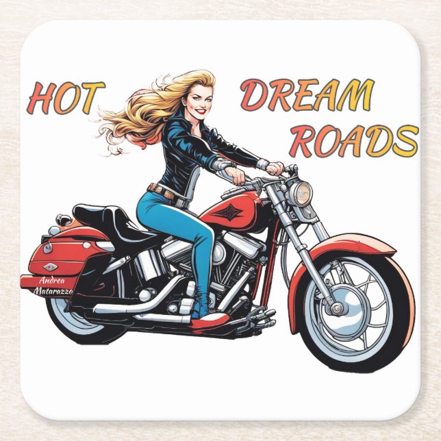 Posavasos Cuadrado De Papel Chica Hot Dream Roads (Anverso)