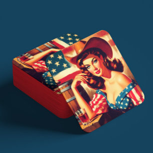 Posavasos Cuadrado De Papel Chica Retro Americana Vaquera Pinup