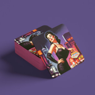 Posavasos Cuadrado De Papel Chica Retro Las Vegas Pin-up