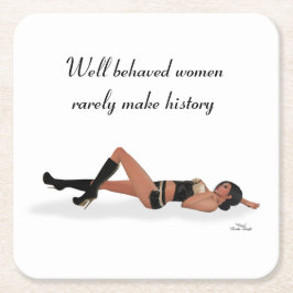 Posavasos Cuadrado De Papel Chica Sexy Brunette Pinup Papel durmiente