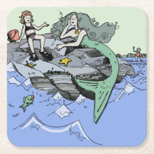 Posavasos Cuadrado De Papel Chica Sirena Verano Playa Amistad Caprichosa