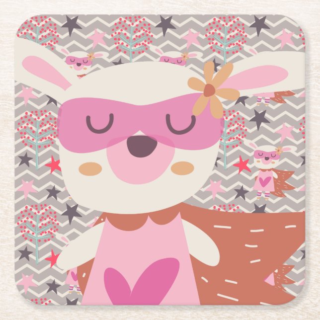 Posavasos Cuadrado De Papel Chica Superhéroe Bunny (Anverso)