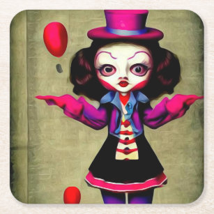 Posavasos Cuadrado De Papel Chica Vintage Circus Clown