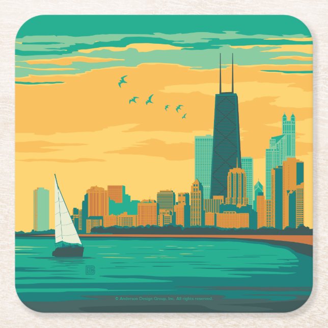 Posavasos Cuadrado De Papel Chicago, IL - Disfruta del Lakefront (Anverso)