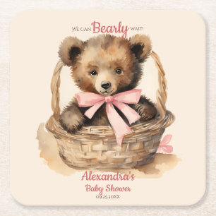 Posavasos Cuadrado De Papel Chicas de Baby Bear Cub Baby Shower