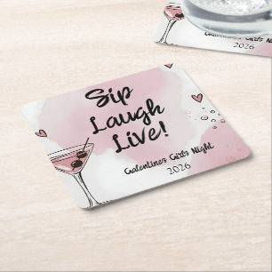 Posavasos Cuadrado De Papel Chicas de Galentines Noche de Salida Martini Rosa