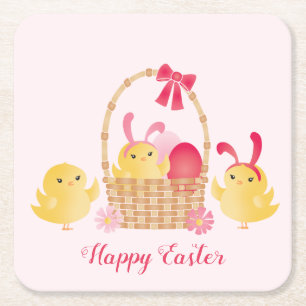 Posavasos Cuadrado De Papel Chicas de Pascua Felices