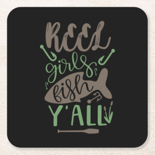 Posavasos Cuadrado De Papel Chicas de pescadores de arte real Fish Yall