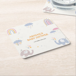 Posavasos Cuadrado De Papel Chicas del arcoiris de elefante adorable lindo Bab