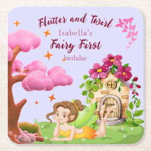 Posavasos Cuadrado De Papel Chicas Fairy First Fairytale Mushroom Butterfly