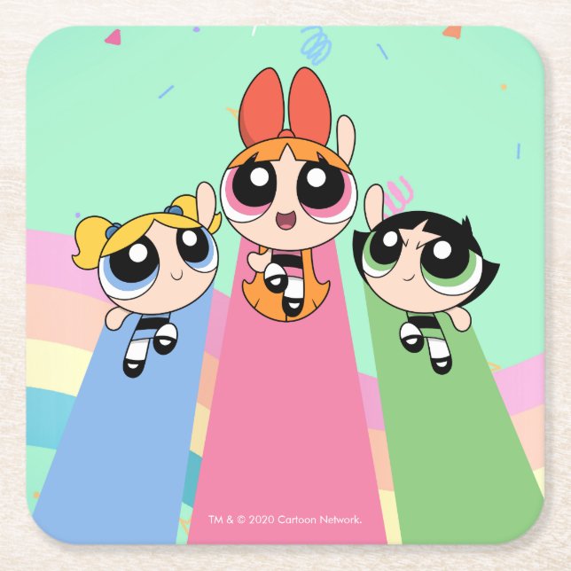 Posavasos Cuadrado De Papel Chicas poderosos vuelan alto (Anverso)