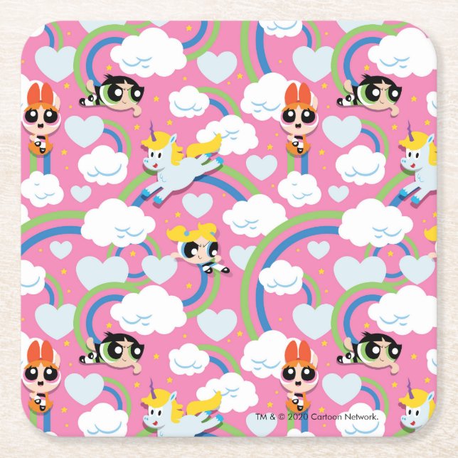 Posavasos Cuadrado De Papel Chicas poderosos y modelo de arcoiris donny (Anverso)