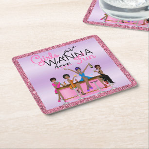 Posavasos Cuadrado De Papel Chicas Solo Quieren Divertirse Despedida de Solter