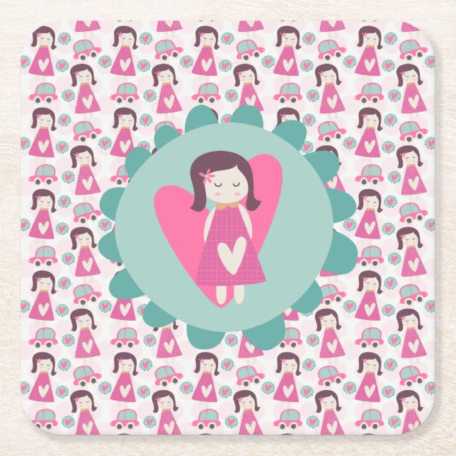 Posavasos Cuadrado De Papel Chicas yendo a lugares (Anverso)