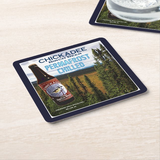 Posavasos Cuadrado De Papel Chickadee Birch Beer (En perspectiva)