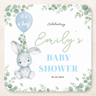 Posavasos Cuadrado De Papel Chico de Shower de Conejo Pequeño con Acuarela de
