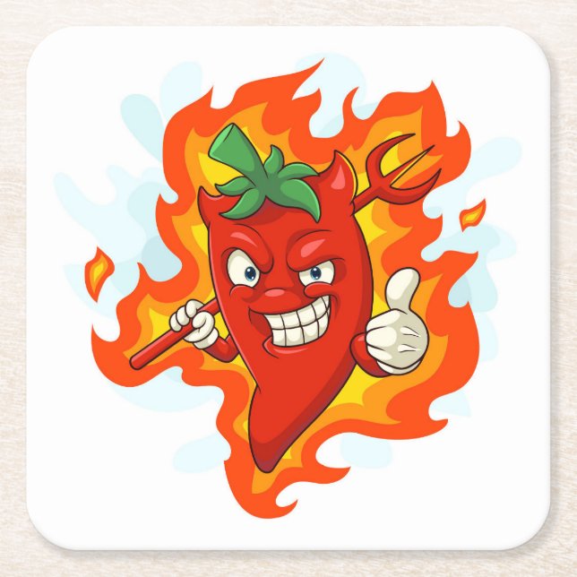 Posavasos Cuadrado De Papel Chili Pepper, Personalizado ultrarojo y caliente (Anverso)