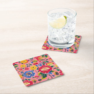 Posavasos Cuadrado De Papel Chinoisería floral rosa brillante