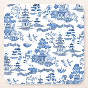 Posavasos Cuadrado De Papel Chinoiserie Blue Willow pattern 