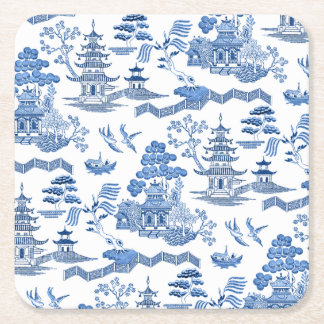 Posavasos Cuadrado De Papel Chinoiserie Blue Willow pattern 