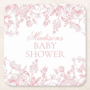 Posavasos Cuadrado De Papel Chinoiserie Rosa Fiesta Vintage Floral para Baby S