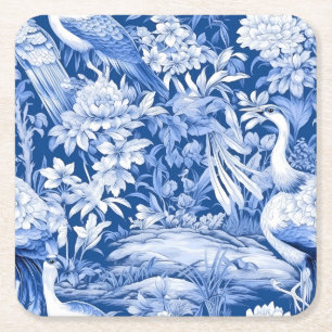 Posavasos Cuadrado De Papel Chinoserie Azul y Blanco Serie Diseño 8