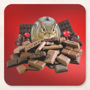 Posavasos Cuadrado De Papel Chipmunk de chocolate de San Valentín