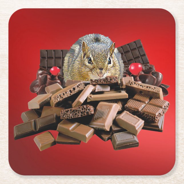 Posavasos Cuadrado De Papel Chipmunk de chocolate de San Valentín (Anverso)