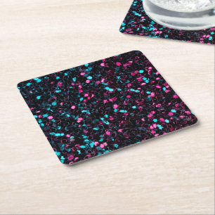 Posavasos Cuadrado De Papel Chispas azules rosadas brillantes del purpurina