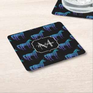 Posavasos Cuadrado De Papel Chispas de unicornio patrón de ombre azul acuatico