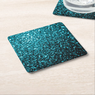 Posavasos Cuadrado De Papel Chispas purpurinas brillantes azules de Aqua