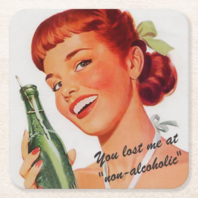 Posavasos Cuadrado De Papel Chiste publicitario retro soda (Anverso)
