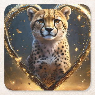 Posavasos Cuadrado De Papel Chita: Un corazón de amor dorado