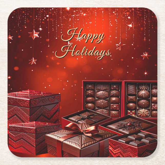 Posavasos Cuadrado De Papel Chocolate Candy Holiday Paper Coaster (Anverso)