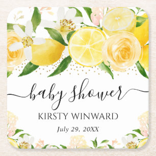 Posavasos Cuadrado De Papel Chorreado de limones y flores Baby Shower