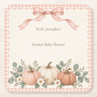 Posavasos Cuadrado De Papel Chorreo de Cuadros Rosa Claro Baby Shower de Peque