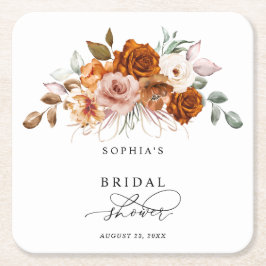 Posavasos Cuadrado De Papel Chorro de novia floral en terracota y naranja quem