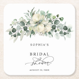 Posavasos Cuadrado De Papel Chorro de Novia Verde Eucalipto
